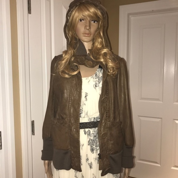 Mackage Jackets & Blazers - Mackage Brown Lambskin Leather Jacket with Hood